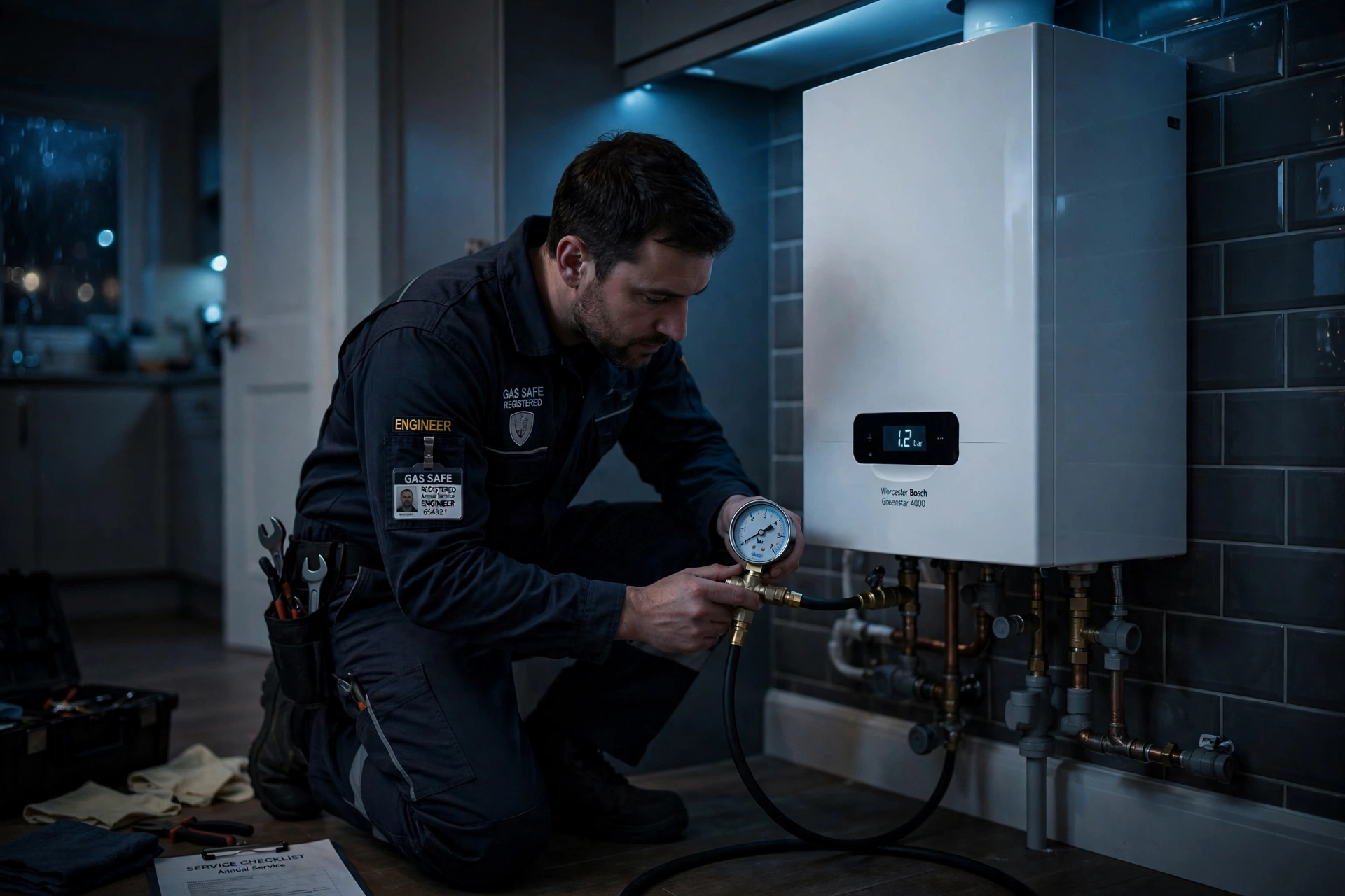 Aura Gas engineer servicing a boiler in a Redhill home